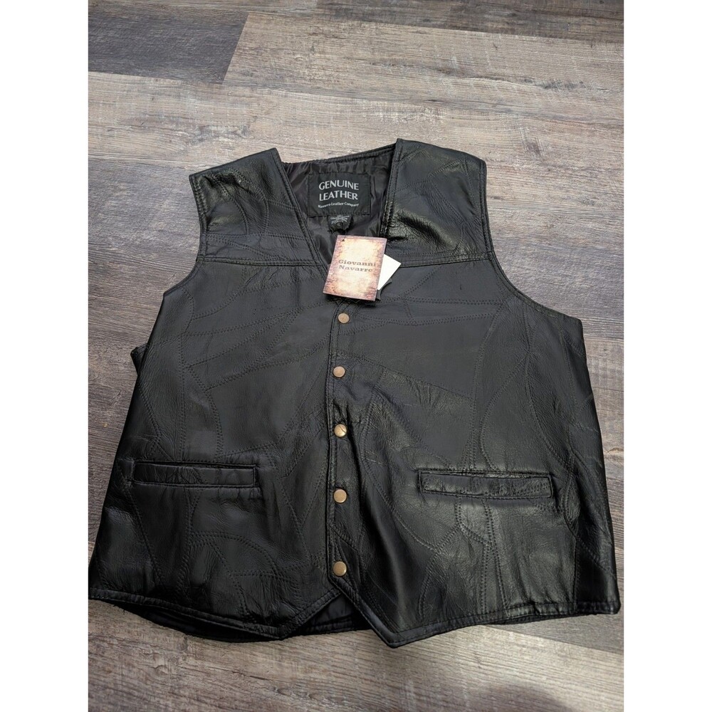 NWT Navarre Genuine Leather Biker Vest Men’s XL Black Motorcycle